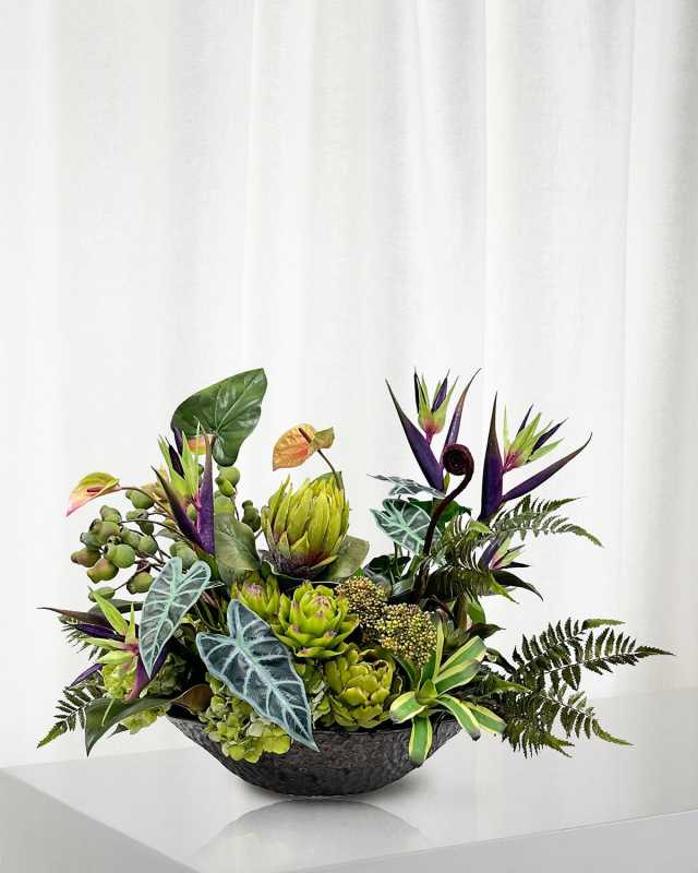 Mixed Tropical 32" Faux Floral Arrangement in Terracotta Bowl